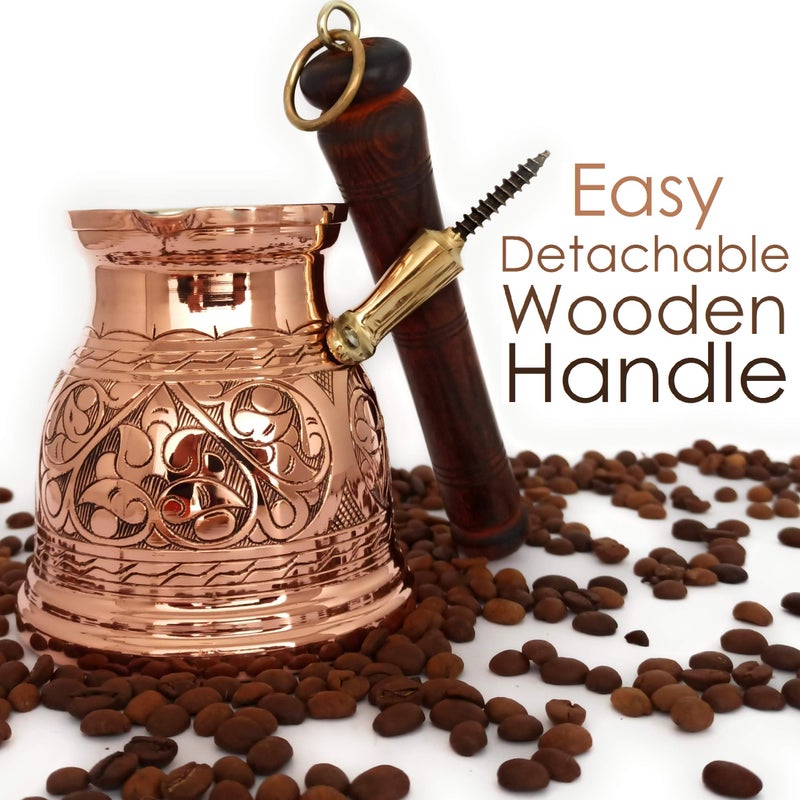 DEDE Copper - IST Series (XLarge-16.9 floz) - Thickest Solid Copper Engraved Turkish Greek Arabic Coffee Pot with Wooden Handle, Stovetop Coffee Maker Cezve, Jezve, Jazva, Jazzve, Ibrik, Briki (Shiny) - Image 5